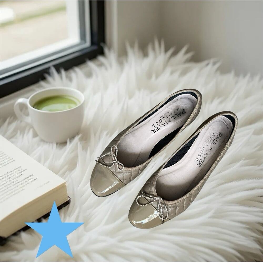 Paul Mayer Attitudes Taupe Quilted Leather Tan Cap Toe Ballet Flats Womens 10